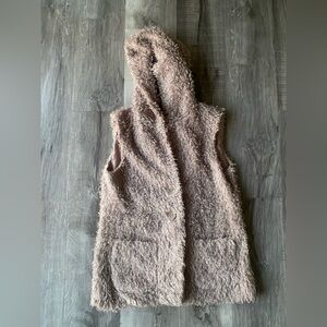 Brown Teddy Hoodie Women's Vest Button Up Size Large